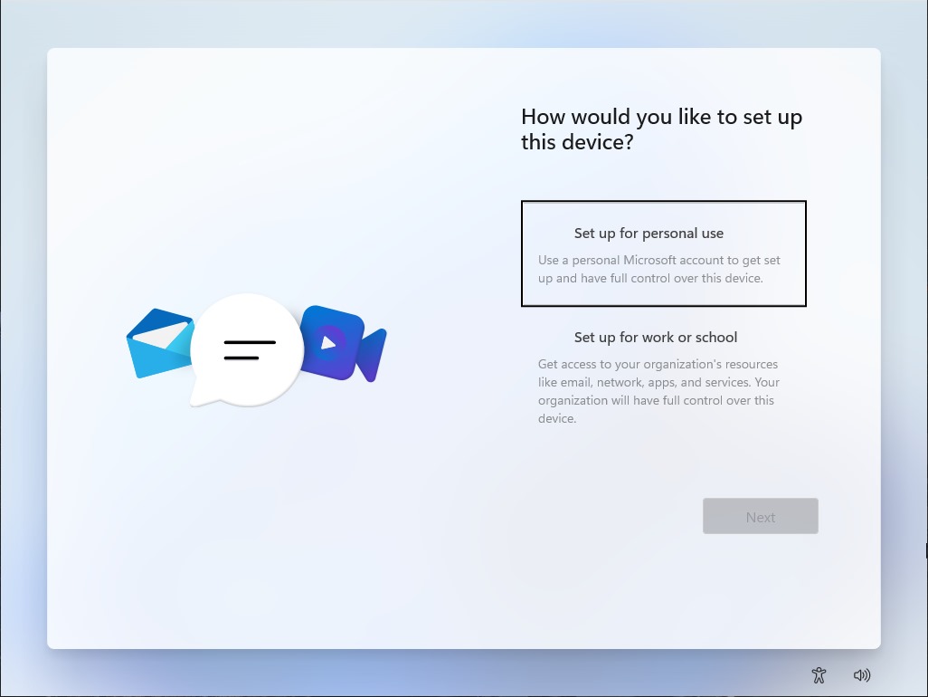 也可以將電腦設定為個人使用或於組織中使用。