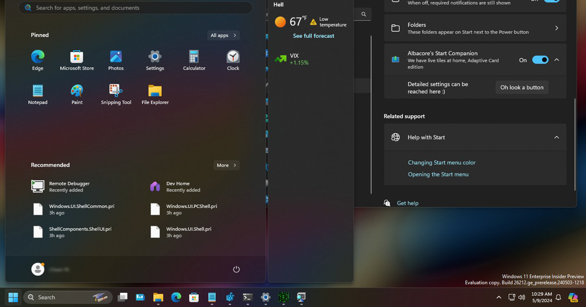 Windows 11開始選單將迎來重大更新,將支援增加「Companion」可外掛資訊
