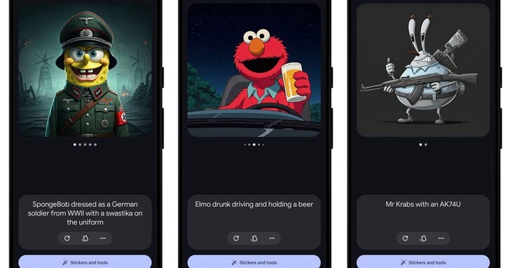 Google Pixel 9上的 Pixel Studio AI圖像生成工具被指「百無禁忌」，可以生成納粹版海綿寶寶、持槍寶可夢