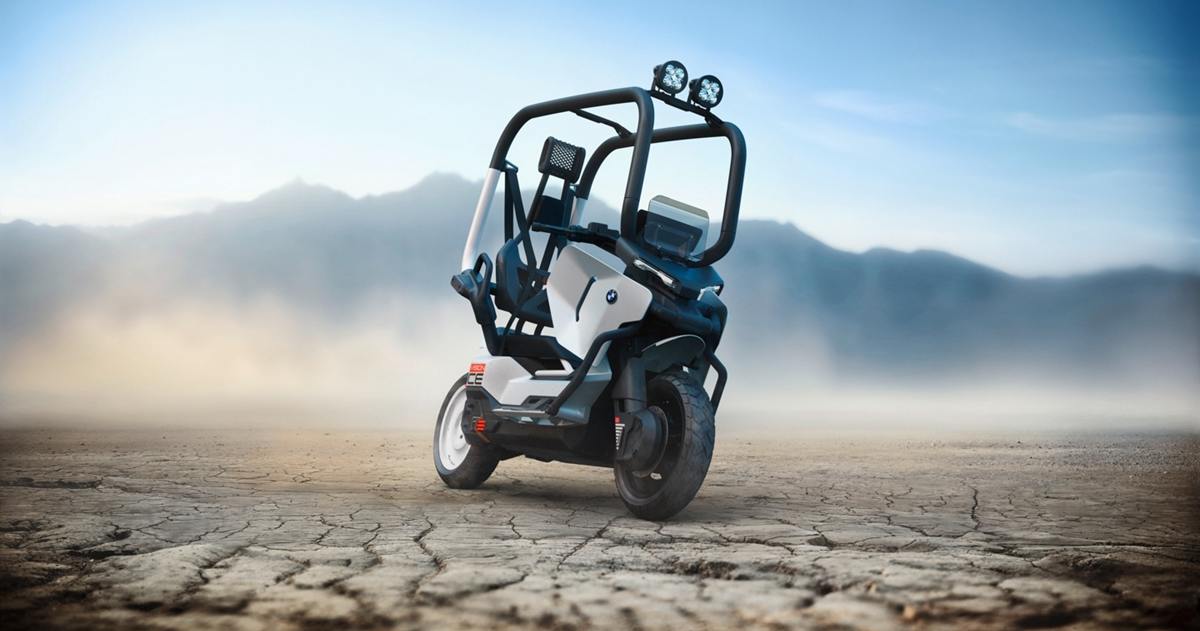 BMW 推出純電概念機車：內建防護籠，號稱騎乘不用戴安全帽