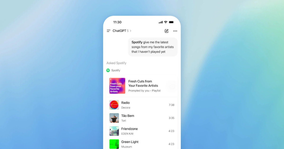 ChatGPT 可取用 Spotify、Canva 等應用程式，直接在對話中建立歌單與設計簡報