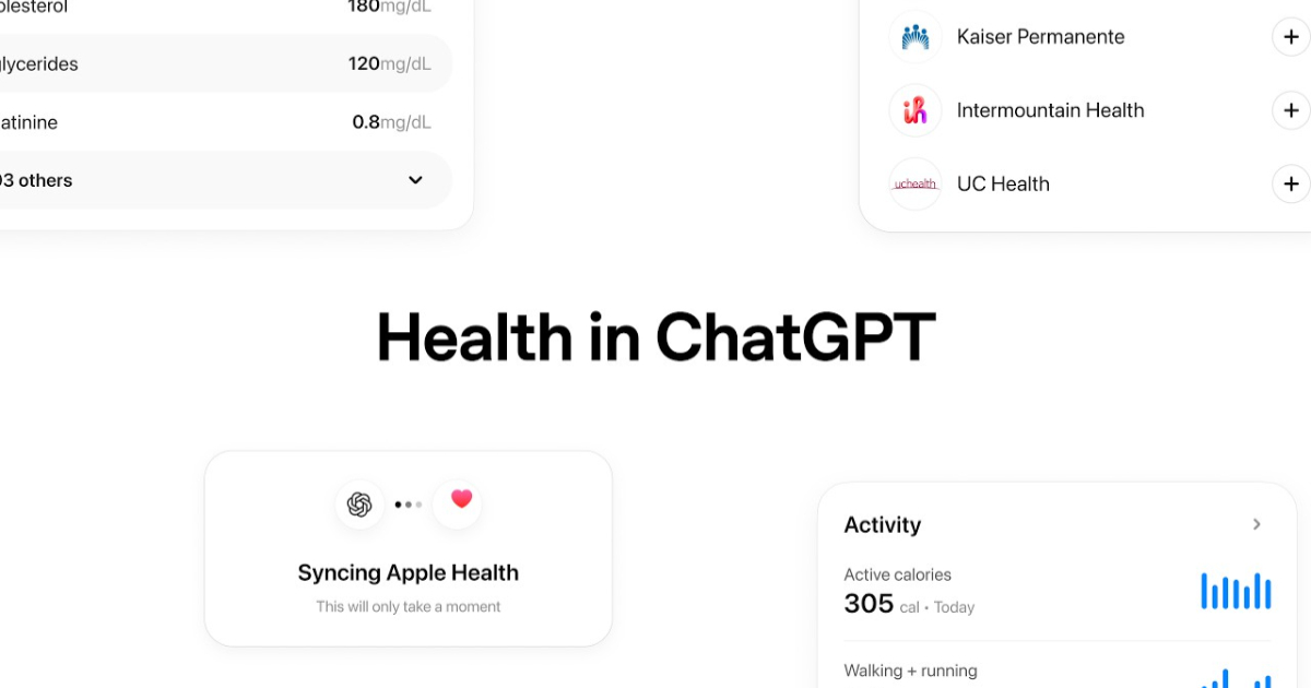 Health in ChatGPT 現可串聯 Apple Health 與個人醫療紀錄，協助隨時追蹤健康數據、美國率先推出