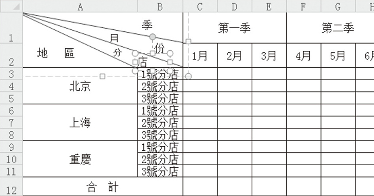 用Excel繪製多欄表頭