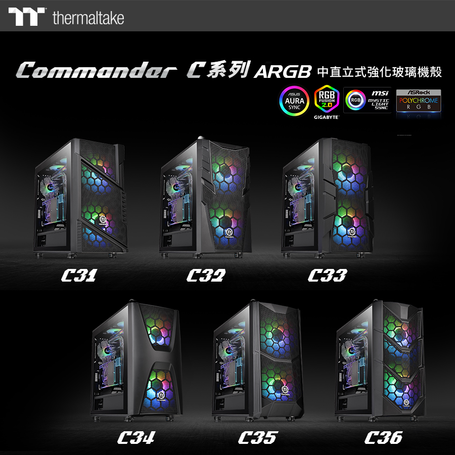 曜越全新Commander C系列 200mm 5V ARGB雙風扇強化玻璃中直立式機殼