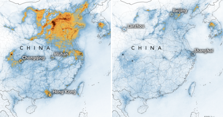 NASA 監測顯示，中國肺炎疫情使空氣汙染程度「直線下降」，地球因禍得福了嗎？