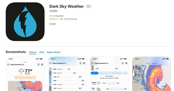 氣象 App Dark Sky 被 Apple 收購，Android 版本直接下架