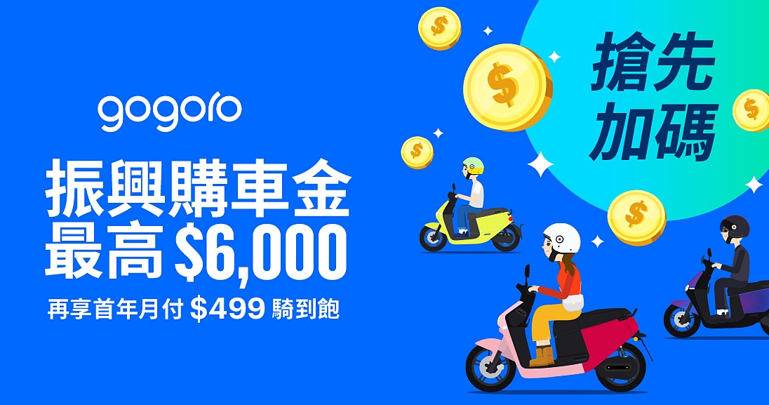 Gogoro推出3倍振興購車金，最高折抵6,000元並加碼每月499騎到飽方案