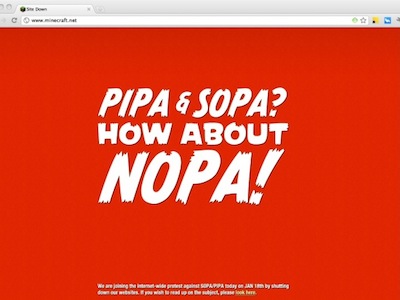 抗議 SOPA 法案，21個知名網站自我抹黑或關站的畫面