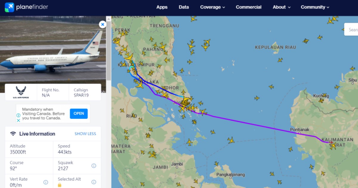 裴洛西專機 SPAR19 現在飛到哪?Planefinder 即時掌握航班動態