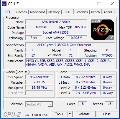 測試平台使用的處理器為AMD Ryzen R7 3800X。