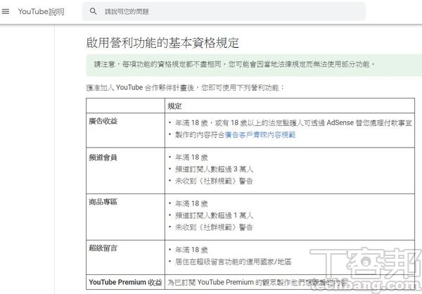 關於營利資格的相關限制，YouTube說明文件中幾乎都可以找到答案，不過有些標準仍掌握在平台手上。