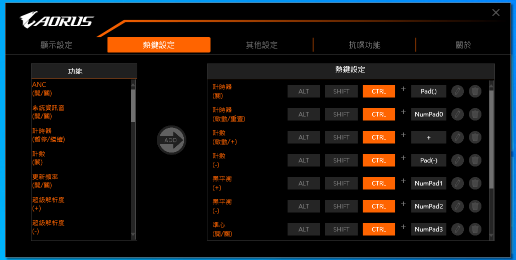 若是玩家於遊戲途中欲變更設定，OSD Sidekick同步提供鍵盤快捷組合鍵。