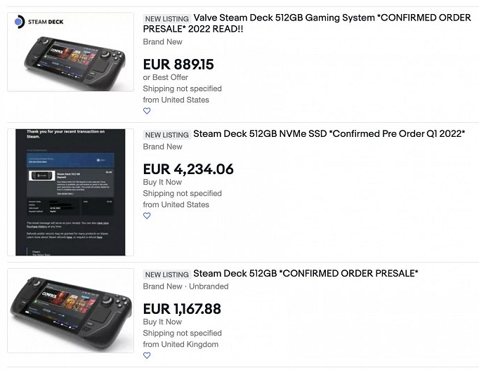 The Steam Deck handheld has not been shipped yet. The 512GB version with an original price of US$649 has been fired up to US$5000 by the scalpers.