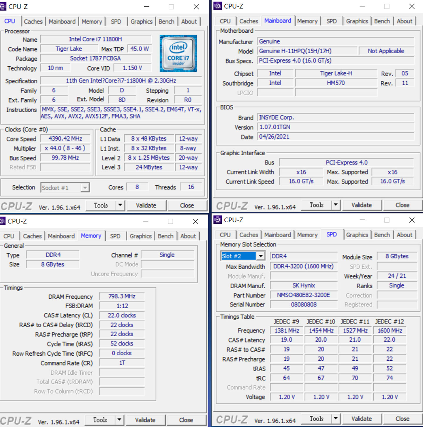 內建 Intel H45 平台的處理器－Intel Core i7-11800H 的詳細規格資料。