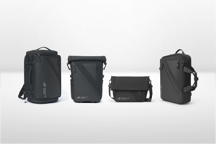 ROG Archer 系列電競包款，左至右為 Archer Weekender 17、Archer Backpack 17、Archer Messenger 14、Archer Backpack 15.6。