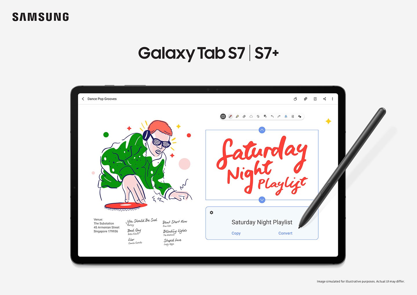 早在 Galaxy Tab S2 推出時就已支援 S Pen，而 Galaxy Tab S3 之後的機種 S Pen 甚至被列入標配（上圖與三星 Galaxy Tab S7+，圖片來源：Samsung Mobile Press）