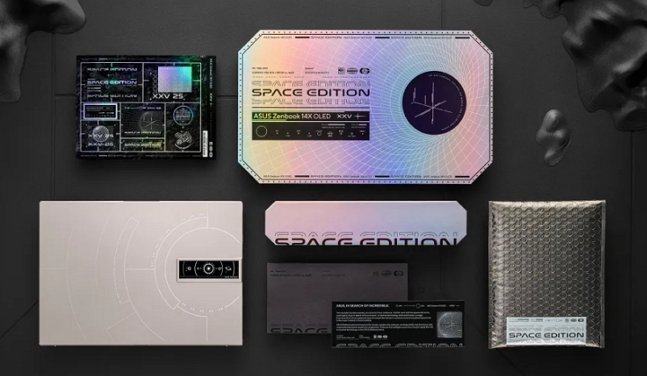ASUS Zenbook 14X OLED Space Edition 的包裝概念是 Time Travel 太空旅行，裡裡外外都加入與太空相關的計元素。