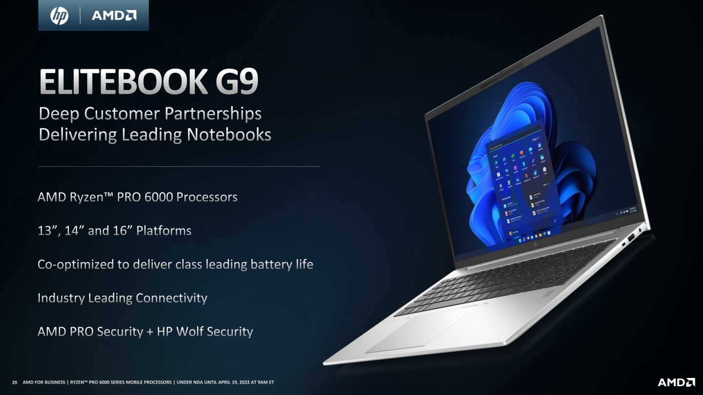 AMD與HP深度合作推出Elitebook G9系列記型電腦。