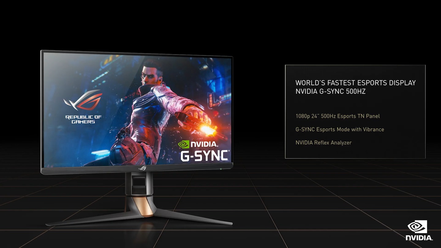 ASUS ROG Swift 500Hz遊戲顯示器支援G-Sync與Reflex技術。