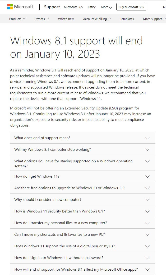 微軟將向Windows 8.1用戶發送終支援告， 壽命至 2023 年 1 月 10 日