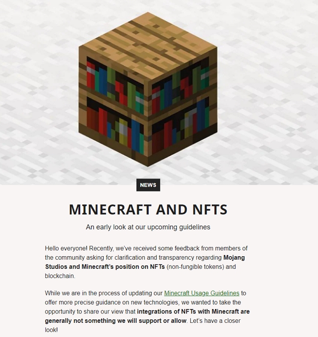 Minecraft突然發佈「NFT禁令」，禁任何 NFT出現Minecraft！NFT Worlds 傻眼跳腳