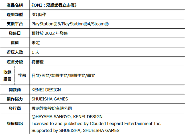 《ONI：鬼族者立志傳》於東京電玩展2022展出試玩版，首度公開開影片