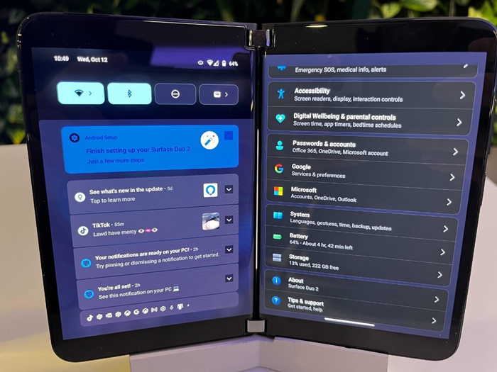 微軟雙螢幕手機Surface Duo更新圖片曝光，微軟把Android 12L變Windows