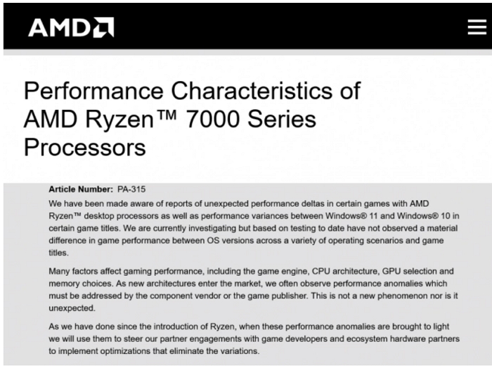 AMD 否認 Ryzen 7000 用在 Win11 時跑遊戲會性能下降，表示「是這些遊戲沒最佳化」