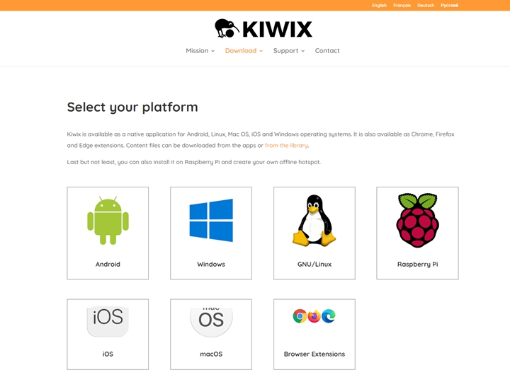 KIWIX official website download page