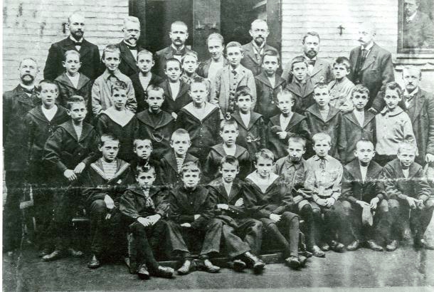 The fourth from the left in the second row is Bohr, source: Niels Bohr archives