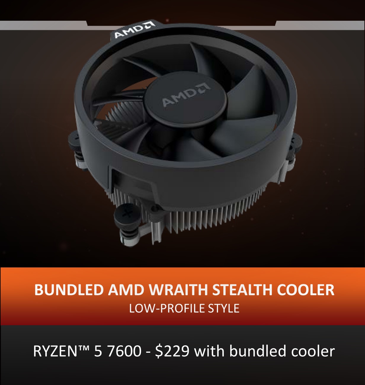 Ryzen 5 7600盒裝版附有Wraith Stealth散熱器。