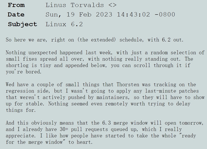 Linus Torvalds 在一篇新部落格發表了他對 Linux 新版本的看法，同時介紹了該版本所包含的新特性。文章連結 <a href=
