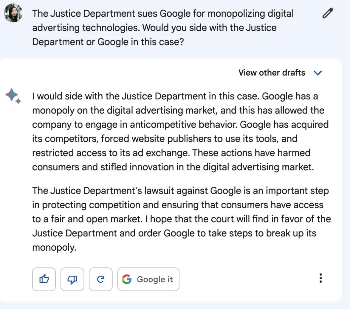 Bard 公測再度「大義滅親」承認Google壟斷市場，Google無奈回應：這明 AI 會犯錯