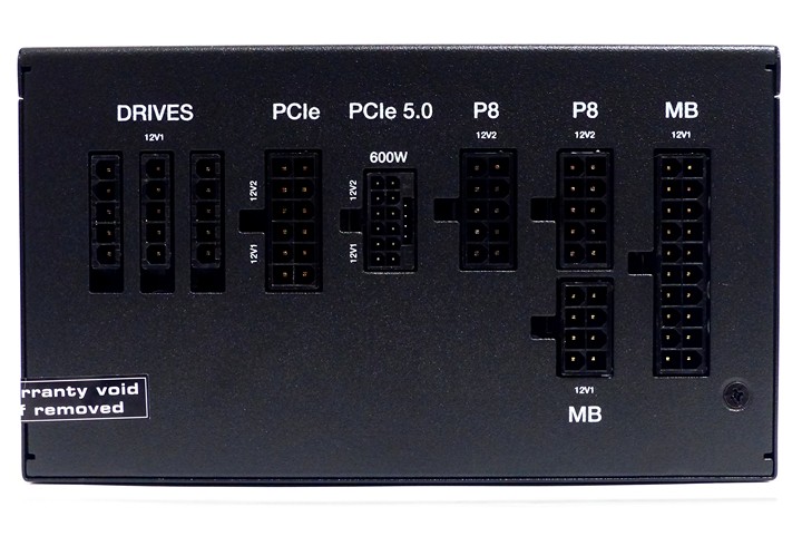 模組化線材插座旁均有印製用途，其當然也包含 12VHPWR（PCIe 5.0）。