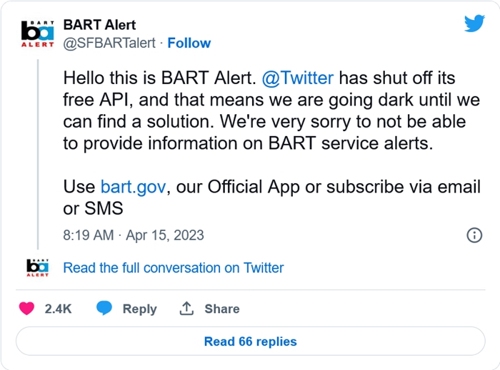 馬斯克關閉Twitter免費API，導致美國天氣預報和地鐵公共服務帳號直接掛了