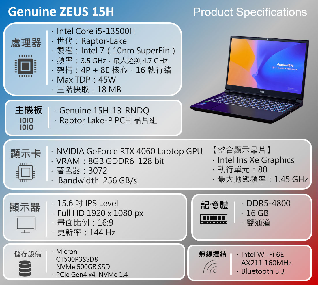 【2023 版】捷元 ZEUS 15H 電競筆電開箱實測：第 13 代 Intel Core H 處理器與 NVIDIA GeForce RTX 40 系列筆電獨顯帶來頂尖遊戲體驗！