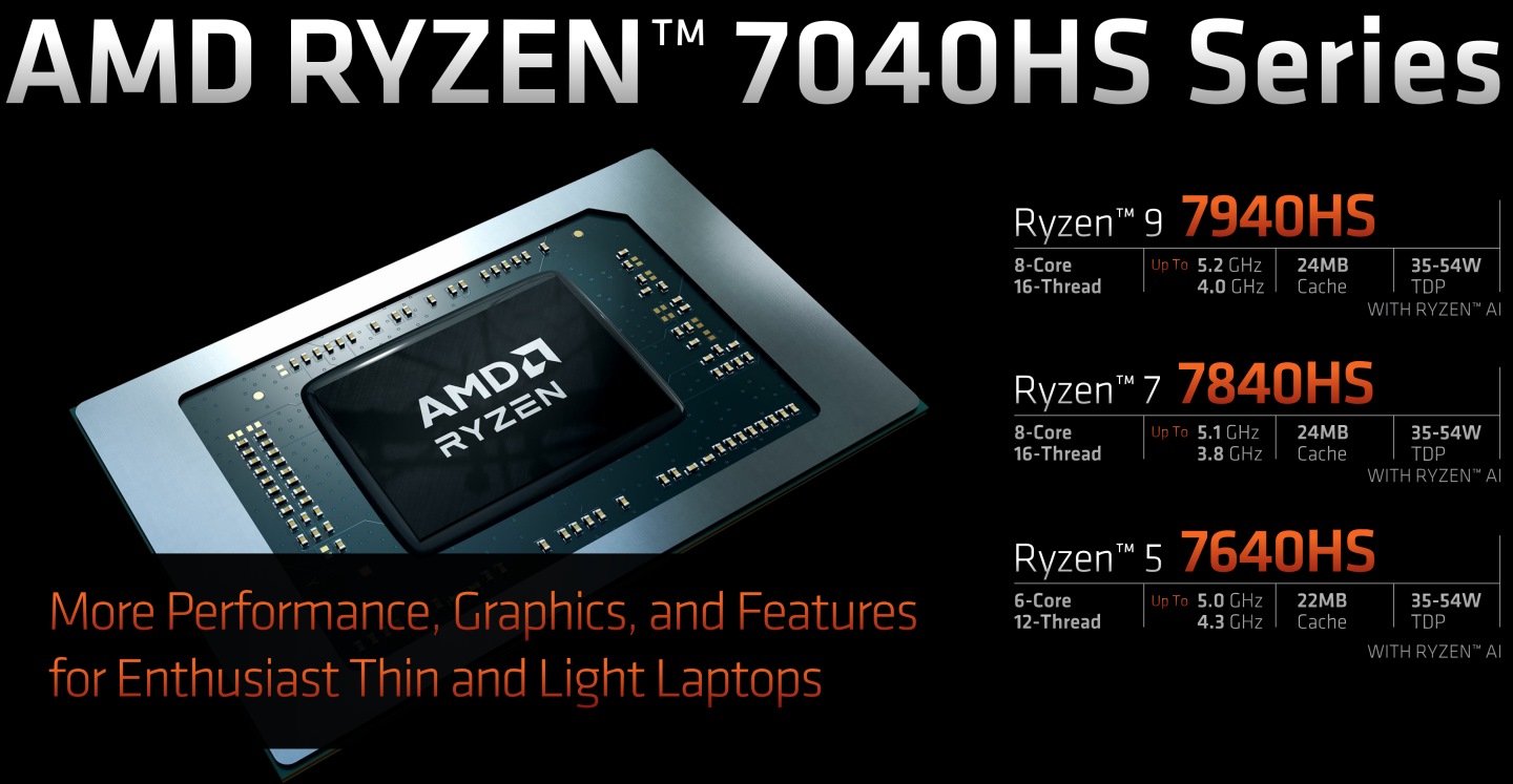Ryzen 7040 HS系列具有Ryzen 5、7、93種不同位階的型號。