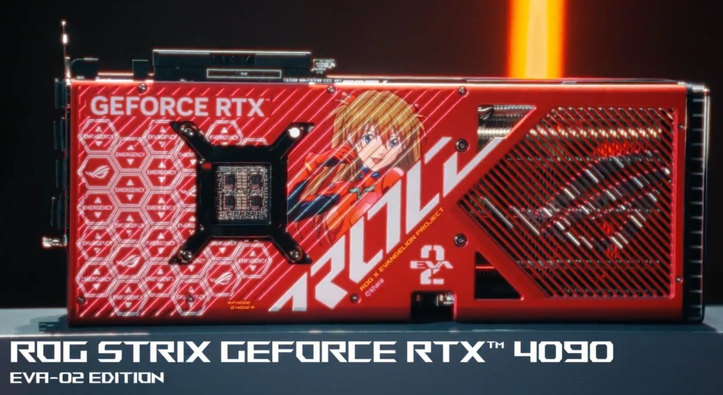 ROG Strix GeForce RTX 4090 EVA-02載以「明日香」為主視覺的背板，再次展現ROG X EVANGELION的極致之美。