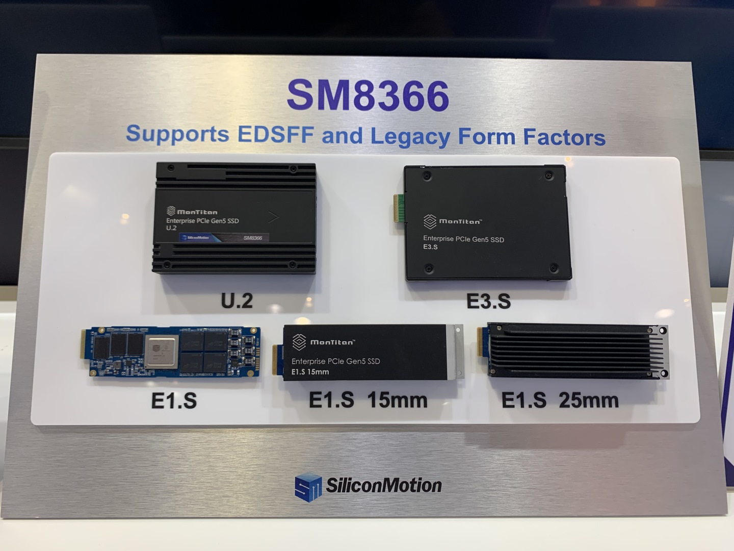 MonTitan SM8366支援EDSFF、U.2、E3.S、E1.S尺寸，容量可支援高達 128TB。