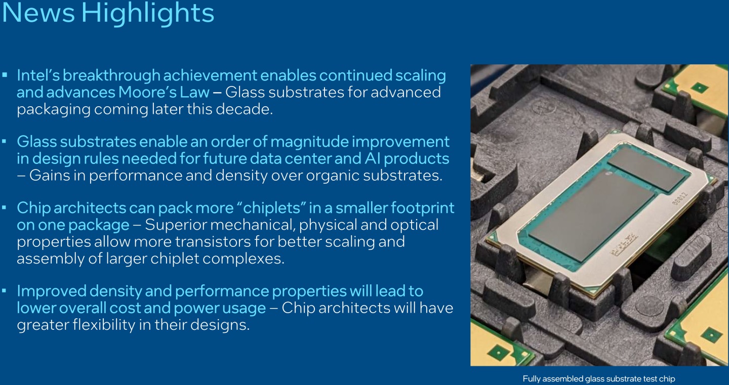 Intel視玻璃材質基板為延續摩爾定律發展的方式之一，將能持續帶來效能更出色的晶片。