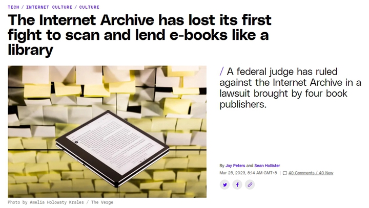 The Internet Archive has lost its first fight to scan and lend e-books like a library