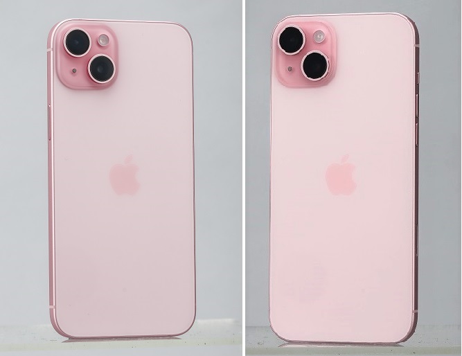 今年 iPhone 15 粉紅色在霧面玻璃下，還是可以呈現出粉粉嫰嫰的色澤。