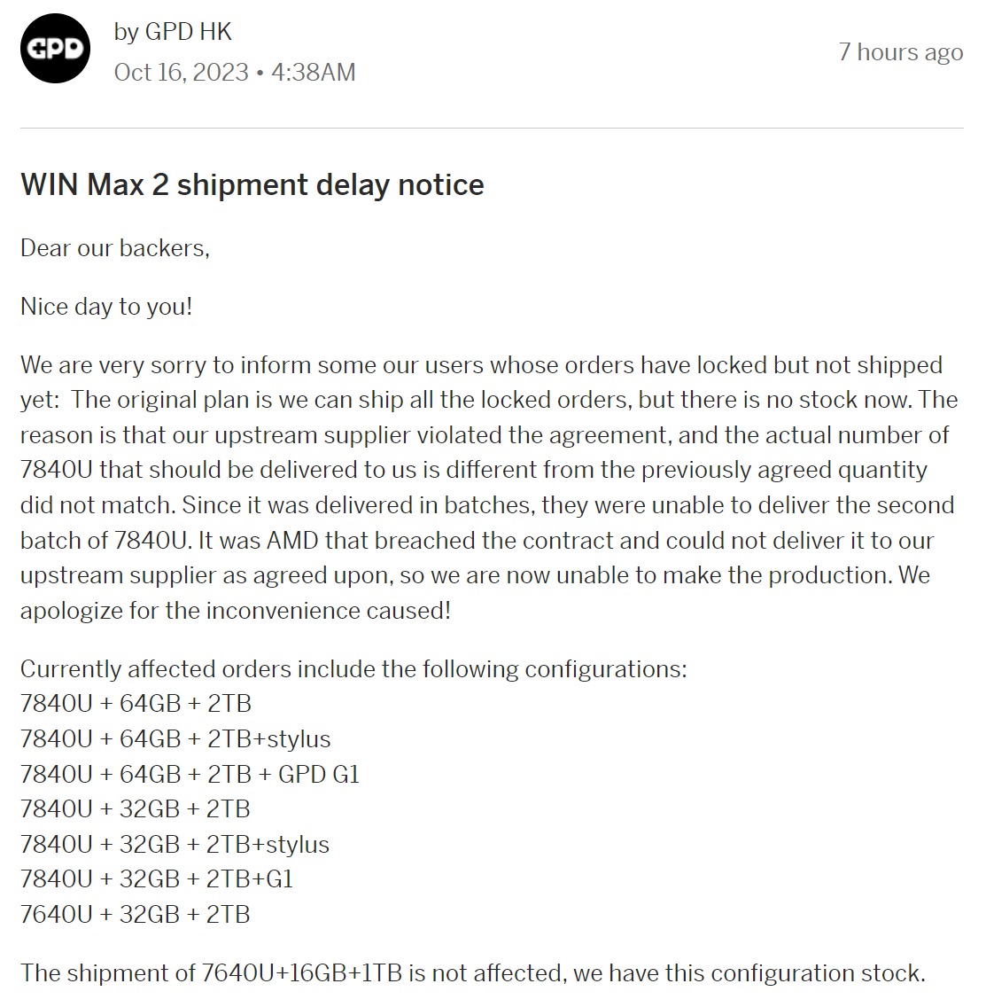 GPD Win Max 2掌機預購玩家遲遲拿不到機器，GPD跳出來表示是AMD處理器產量不夠