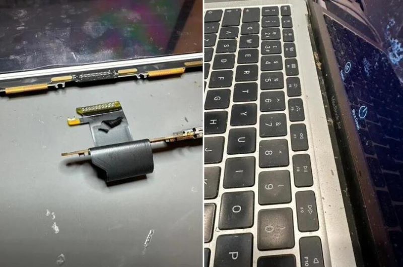 MacBook Pro用戶秀出螢幕出現紫色垂直線災情，問題可能來自於灰塵和污垢