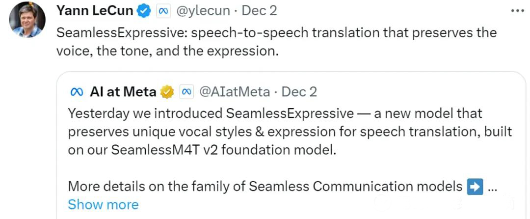 MetaAI語音翻大模型Seamless登場，支援近100種語言同，還能保留說話人的韻律和語音風格