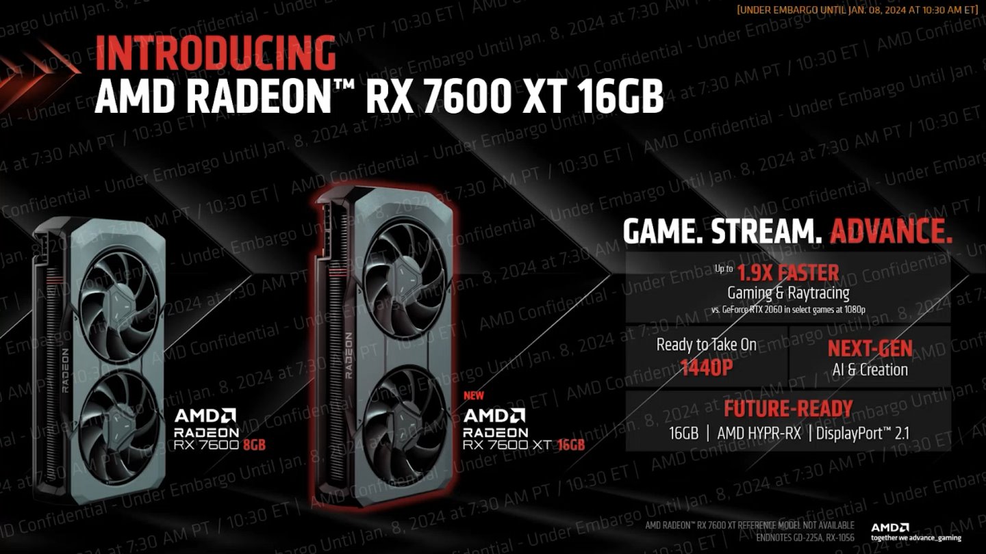 AMD這次發表的Radeon RX 7600 XT為Radeon RX 7600的強化版本。