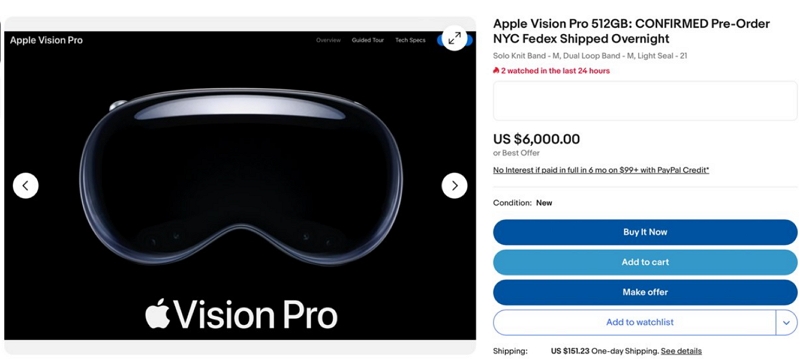 Apple Vision Pro的黃牛價已飆升至約台幣19萬元，而且買到的還是