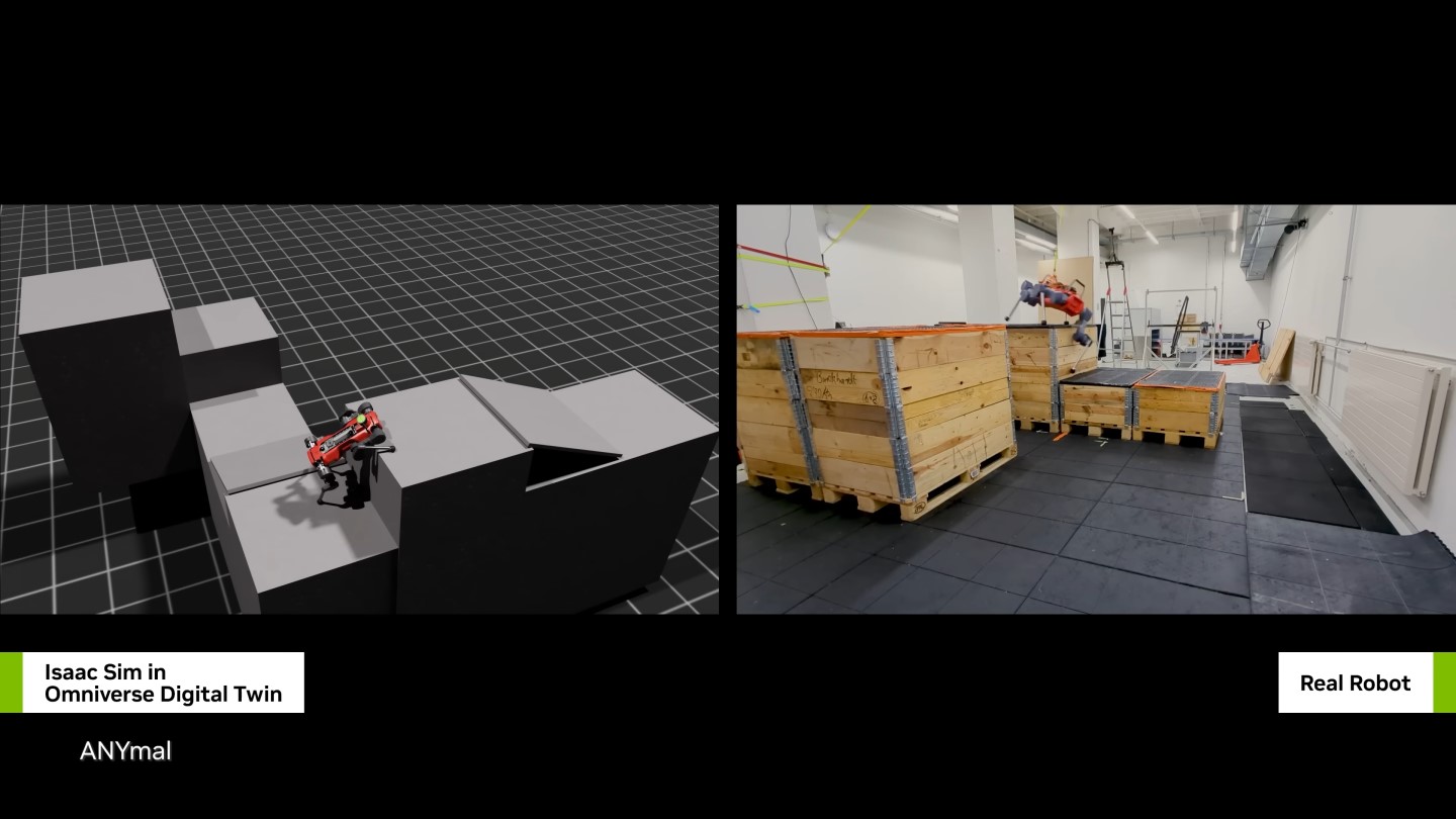 ANYbotics機器狗在Omniverse數位攣生透過Isaac Sim訓練機器人AI模型。