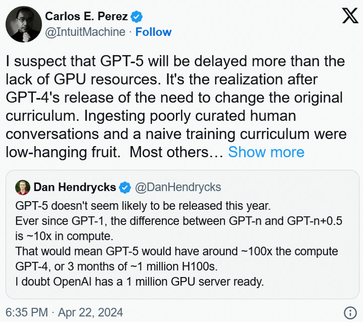 OpenAI 在今年可能只會發佈 GPT-4.5 ，而不是 GPT-5