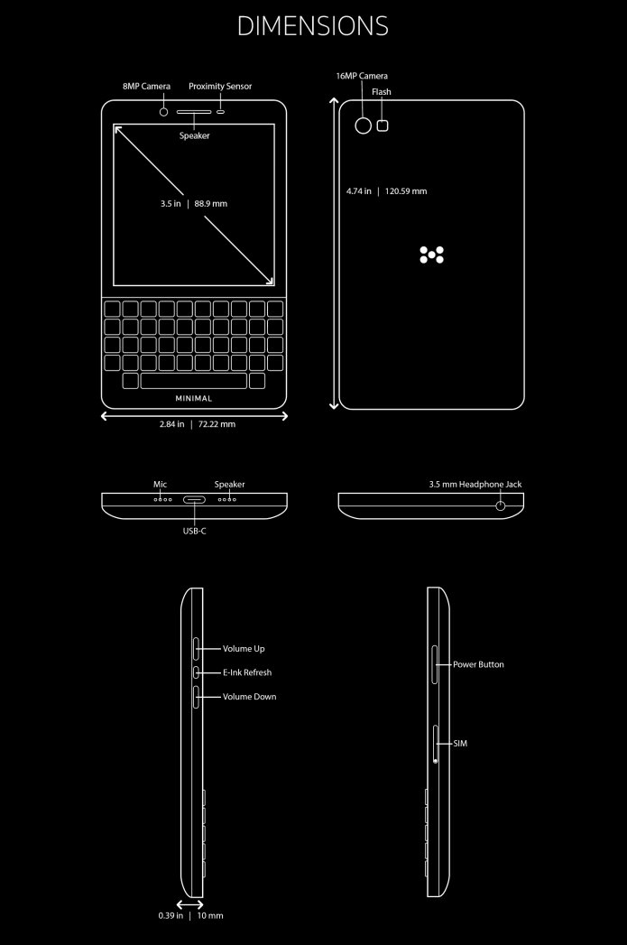 Minimal Phone的尺寸一覽。